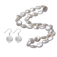 Snh Natural Coin Shape Ensemble de bijoux en perles pour femmes